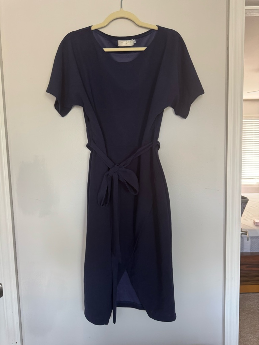 Classic Navy Tie-Waist Midi Dress